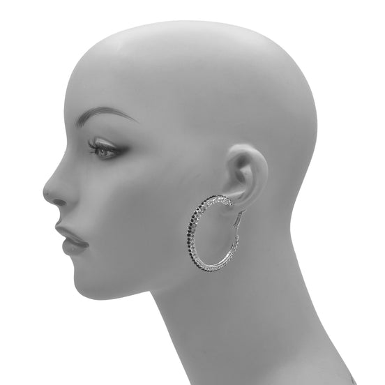 RHODIUM BLACK AND WHITE CRYSTAL STUD EARRINGS  # HNE90679RD(LH23)