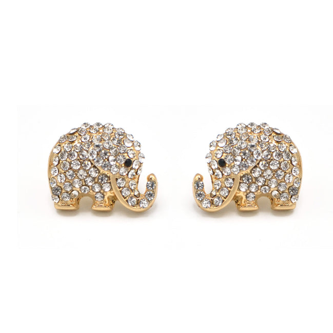 GOLD CRYSTAL ELEPHANT STUD EARRING # HNE90682GDCR(OH18)