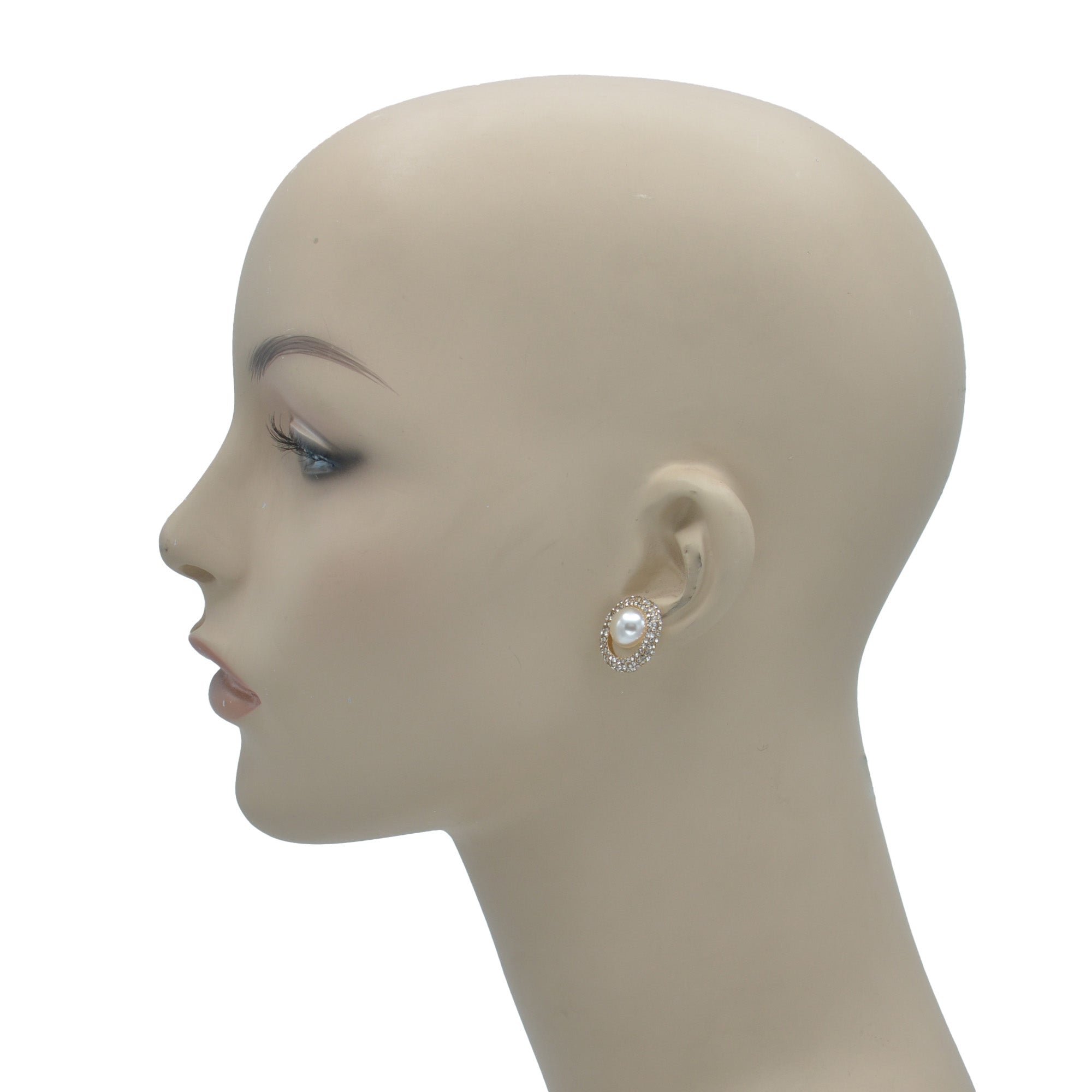 GOLD CRYSTAL AND CREAM PEARL OVAL STUD EARRINGS # HNE90683GD(ME12)