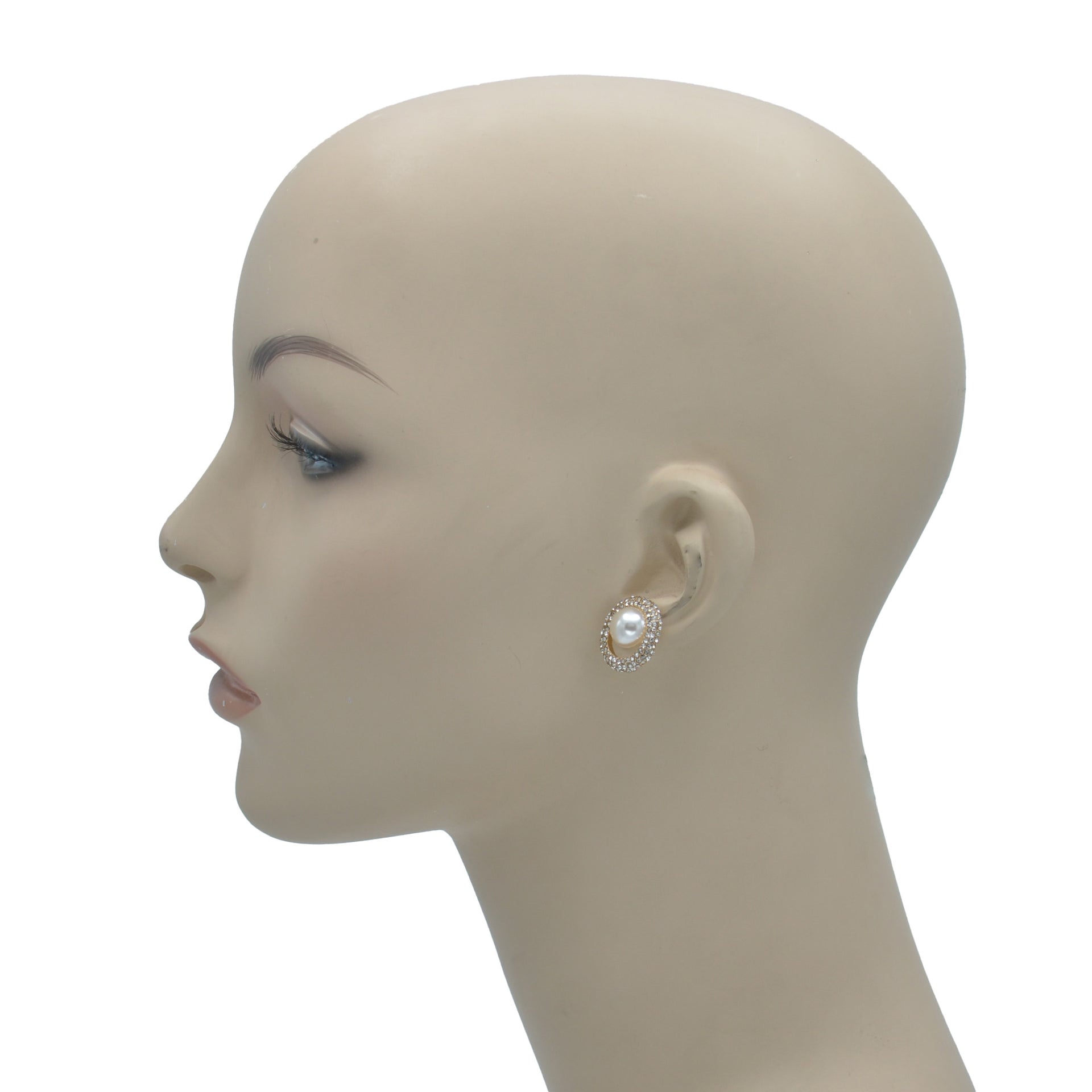 GOLD CRYSTAL AND CREAM PEARL OVAL STUD EARRINGS # HNE90683GD(ME12)