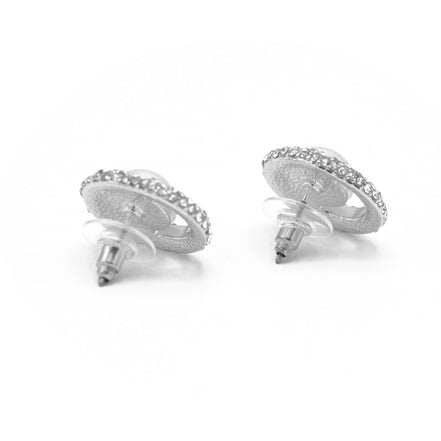 RHODIUM CRYSTAL AND CREAM PEARL OVAL STUD EARRINGS # HNE90683RD(OD8)