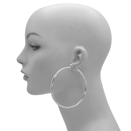 RHODIUM BIG CIRCLE HOOP EARRINGS # HNE90685RD(OH17)