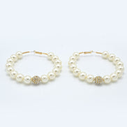 GOLD CREAM PEARL AND CRYSTAL PAVE BALL HOOP EARRINGS# HNE90689GD(IF23)