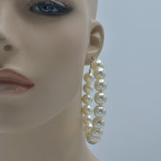 GOLD CREAM PEARL AND CRYSTAL PAVE BALL HOOP EARRINGS# HNE90689GD(IF23)