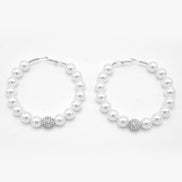 SILVER CREAM PEARL HOOP EARRINGS # HNE90690RDWH(RC11)