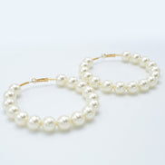 GOLD CREAM PEARL HOOP EARRINGS # HNE90690GDCR(RB12)