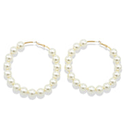 GOLD CREAM PEARL HOOP EARRINGS # HNE90690GDCR(RB12)
