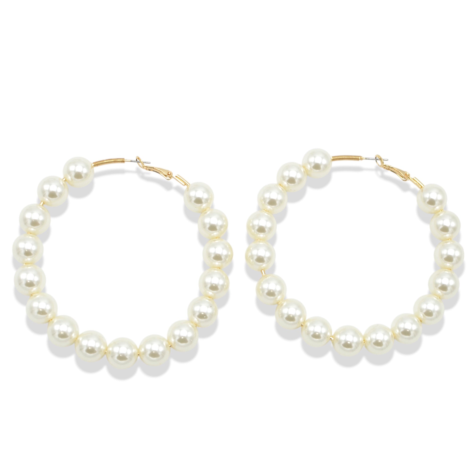 GOLD CREAM PEARL HOOP EARRINGS # HNE90690GDCR(RB12)