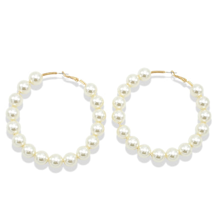 GOLD CREAM PEARL HOOP EARRINGS # HNE90690GDCR(RB12)