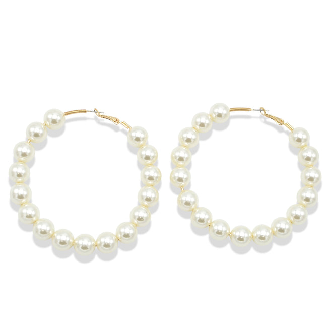 GOLD CREAM PEARL HOOP EARRINGS # HNE90690GDCR(RB12)