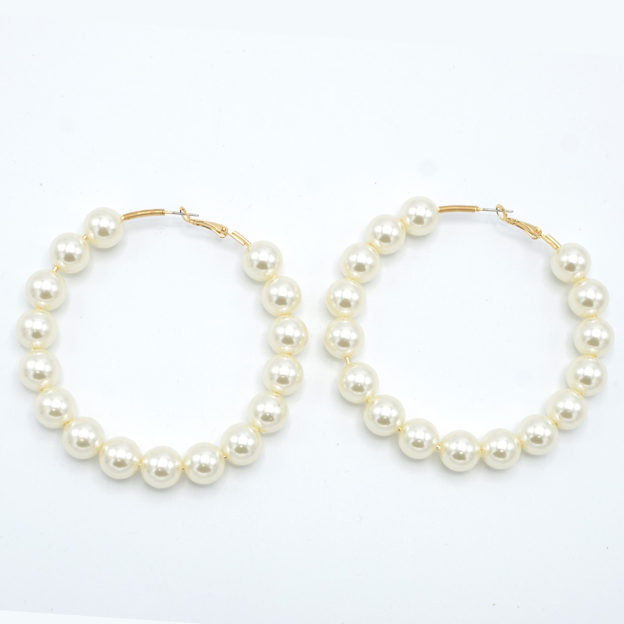 GOLD CREAM PEARL HOOP EARRINGS # HNE90690GDCR(RB12)