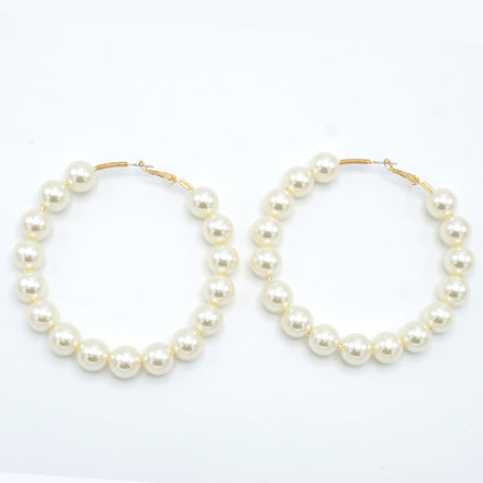 GOLD CREAM PEARL HOOP EARRINGS # HNE90690GDCR(RB12)