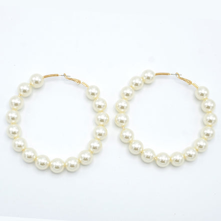 GOLD CREAM PEARL HOOP EARRINGS # HNE90690GDCR(RB12)