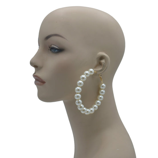 GOLD CREAM PEARL HOOP EARRINGS # HNE90690GDCR(RB12)