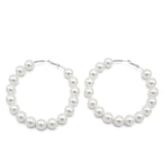 SILVER CREAM PEARL HOOP EARRINGS # HNE90690RDWH(RC11)