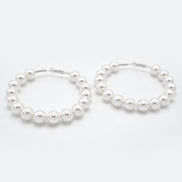 SILVER CREAM PEARL HOOP EARRINGS # HNE90690RDWH(RC11)