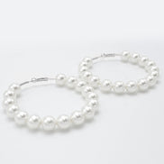 SILVER CREAM PEARL HOOP EARRINGS # HNE90690RDWH(RC11)