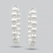 SILVER CREAM PEARL HOOP EARRINGS # HNE90690RDWH(RC11)