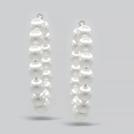 SILVER CREAM PEARL HOOP EARRINGS # HNE90690RDWH(RC11)
