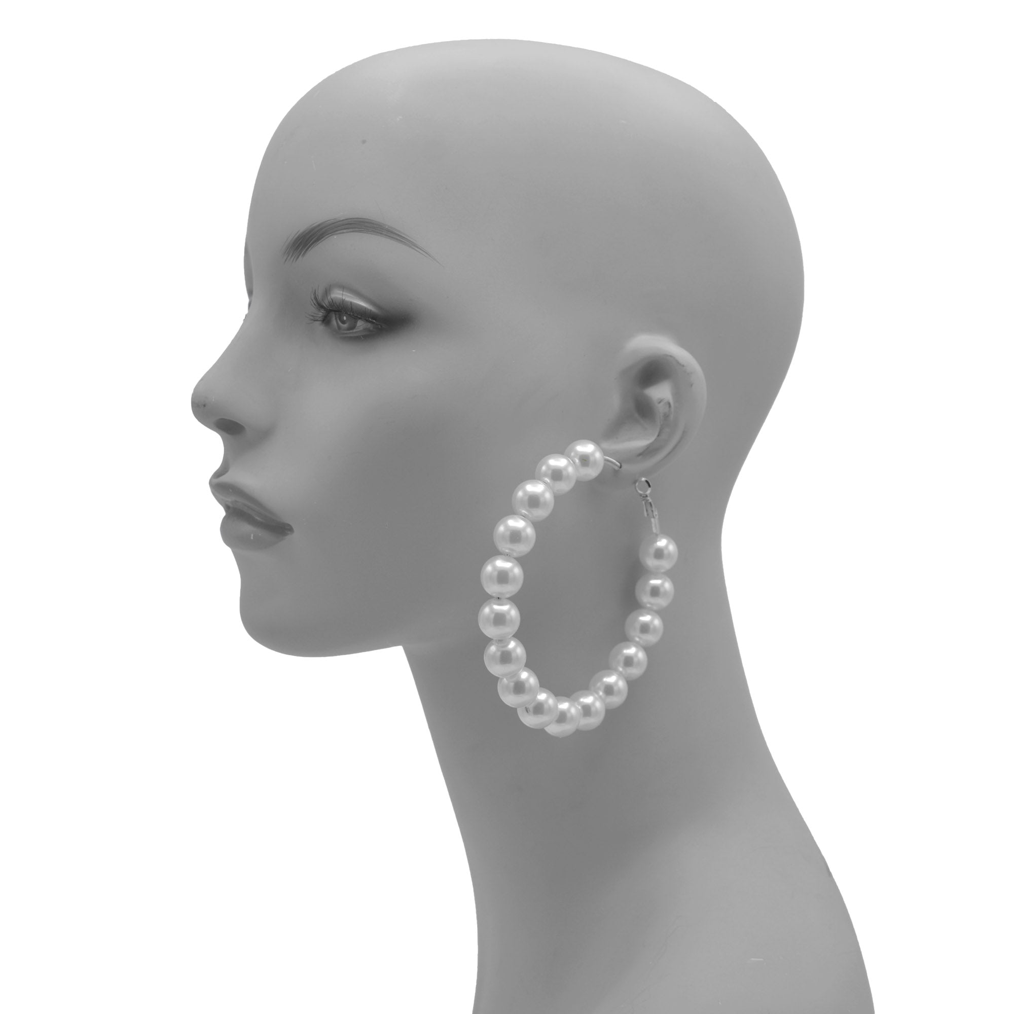 SILVER CREAM PEARL HOOP EARRINGS # HNE90690RDWH(RC11)