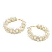 GOLD CREAM BIG PEARL WRAPPED HOOP EARRING# HNE90691GDCM(RD12)