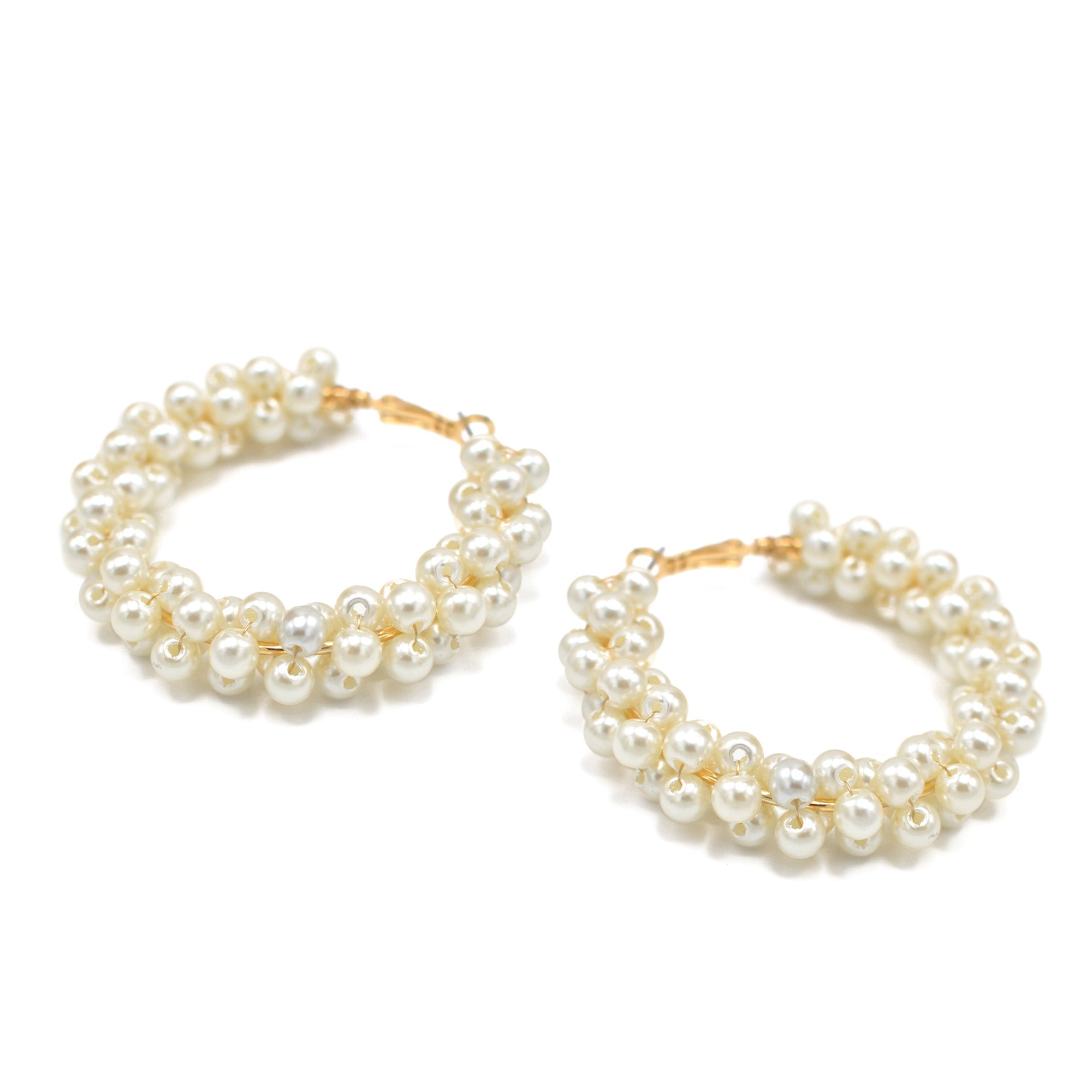 GOLD CREAM BIG PEARL WRAPPED HOOP EARRING# HNE90691GDCM(RD12)