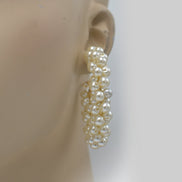 Tazza Women's Chunky Faux Pearl Hoop Earrings | Beaded Cluster Statement Hoops | Elegant Bridal & Evening Fashion Costume Jewelry# HNE90691GDCM(RD18)