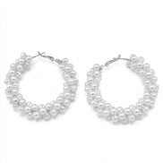 GOLD WHITE BIG PEARL WRAPPED HOOP EARRING # HNE90691RDWH(RD12)
