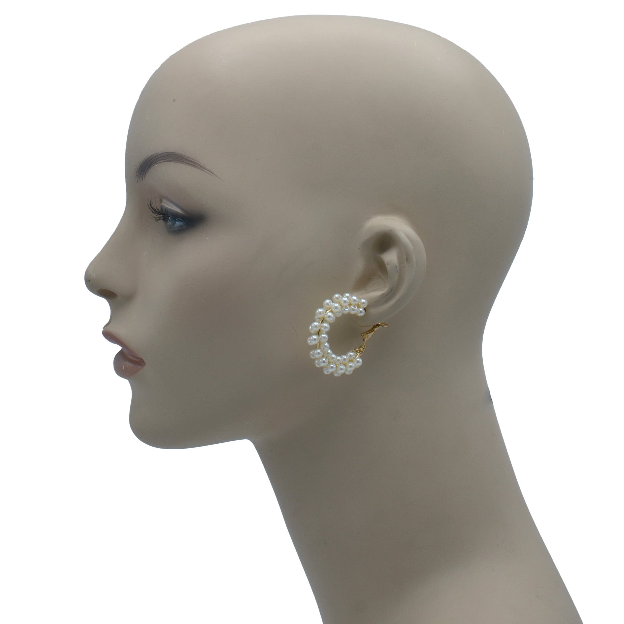 Gold Cream Pearl Wrapped Hoop Earrings # HNE90692GDCM