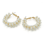 Gold Cream Pearl Wrapped Hoop Earrings # HNE90692GDCM