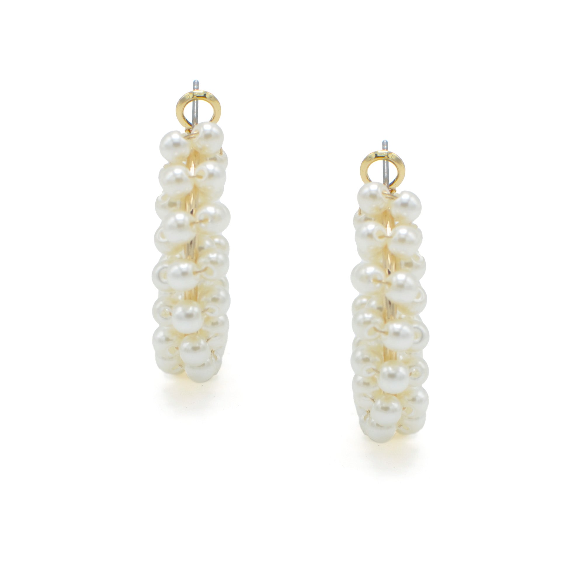 Gold Cream Pearl Wrapped Hoop Earrings # HNE90692GDCM