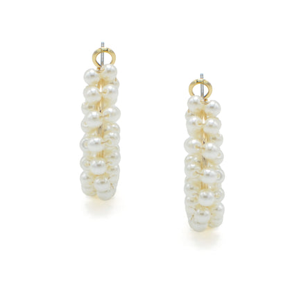 Gold Cream Pearl Wrapped Hoop Earrings # HNE90692GDCM