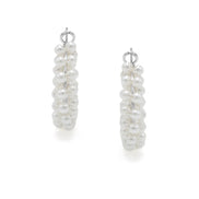 Rhodium white Pearl Wrapped Hoop Earrings # HNE90692RDWH(IE10)
