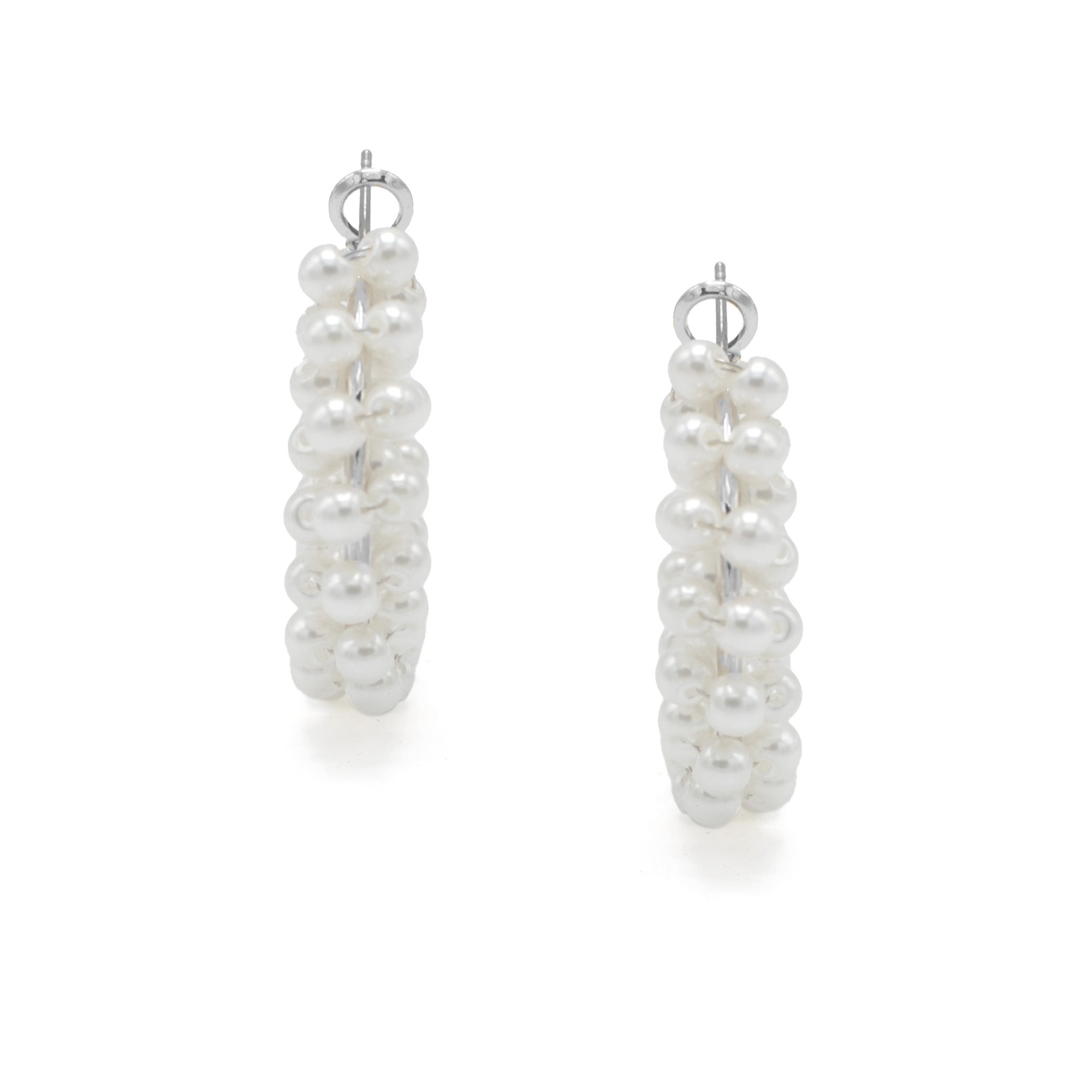 Rhodium white Pearl Wrapped Hoop Earrings # HNE90692RDWH(IE10)