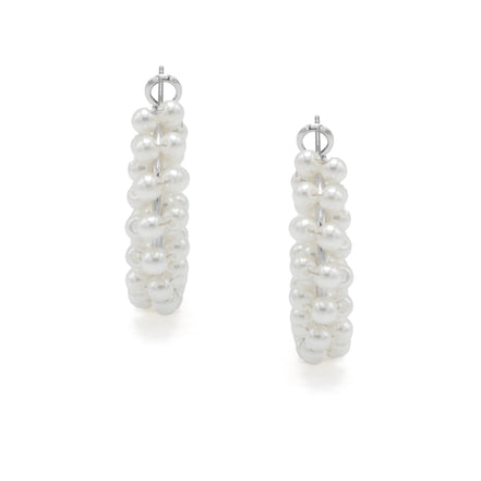 Rhodium white Pearl Wrapped Hoop Earrings # HNE90692RDWH(IE10)