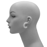 Rhodium white Pearl Wrapped Hoop Earrings # HNE90692RDWH(IE10)