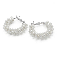 Rhodium white Pearl Wrapped Hoop Earrings # HNE90692RDWH(IE10)