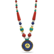 MULTI-COLOR BEAD GOLD ROUND PENDANT NECKLACE#FWNK-2109-72