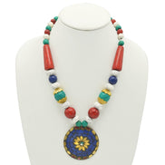 MULTI-COLOR BEAD GOLD ROUND PENDANT NECKLACE#FWNK-2109-72