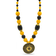 BLACK & AMBER BEADS WITH ROUND GOLD PENDANT NECKLACE # FWNK-2109-73