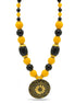 BLACK & AMBER BEADS WITH ROUND GOLD PENDANT NECKLACE # FWNK-2109-73