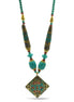 GOLD AND TURQUOISE BEADS SQUARE PENDANT NECKLACE # FWNK-2109-77