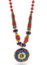 CORAL & PURPLE  BEAD MULTI-COLOR GOLD ROUND PENDANT NECKLACE# FWNK-2109-78