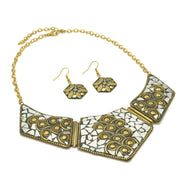 GOLD AND WHITE BIB NECKLACE AND EARRINGS SET # FWNK-2109-85