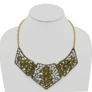 GOLD AND WHITE BIB NECKLACE AND EARRINGS SET # FWNK-2109-85
