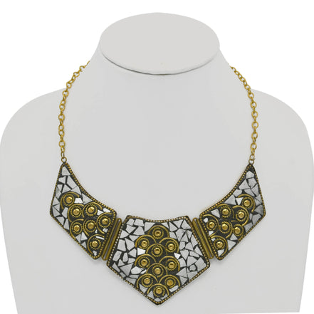 GOLD AND WHITE BIB NECKLACE AND EARRINGS SET # FWNK-2109-85