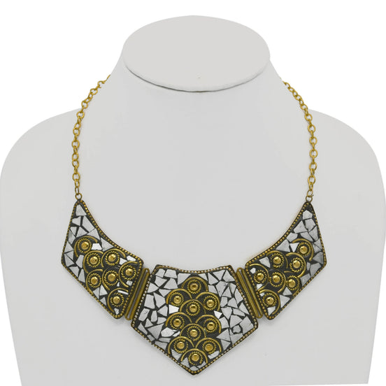 GOLD AND WHITE BIB NECKLACE AND EARRINGS SET # FWNK-2109-85