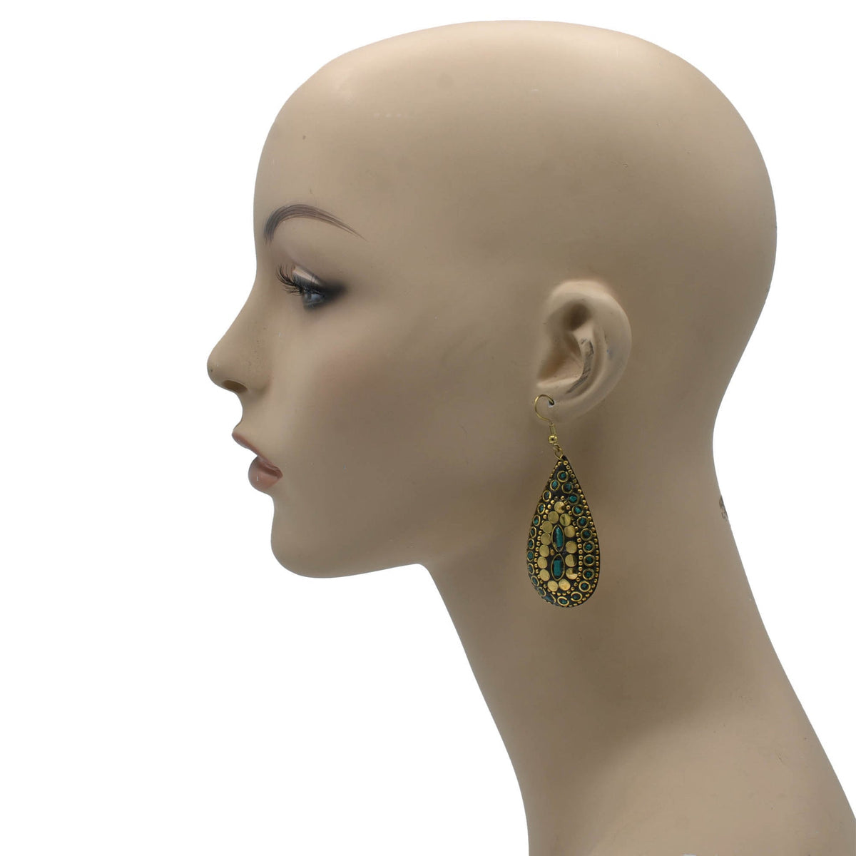 GOLD TURQUOISE TEARDROP EARRINGS # FWNK-2109-83-ER