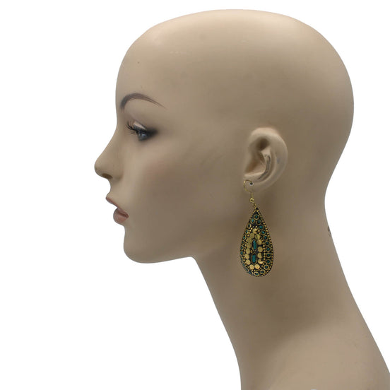 GOLD TURQUOISE TEARDROP EARRINGS # FWNK-2109-83-ER