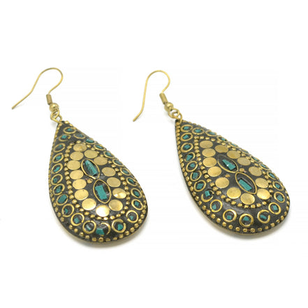 GOLD TURQUOISE TEARDROP EARRINGS # FWNK-2109-83-ER
